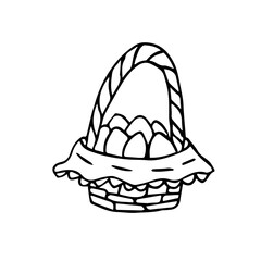 Fototapeta premium Doodle illustration of an Easter basket with eggs on a napkin