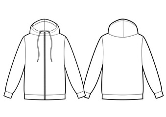 Vector. Men's hooded sweatshirt with zipper (back, front view) © Olesya