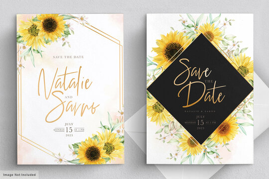 watercolor sunflower invitation card set