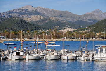 Fototapeta na wymiar pleasure boats in a swamp, Port Andratx, Mallorca, Balearic Islands, Spain