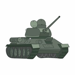 USSR army equipment, legendary T-34 tank vector sketch