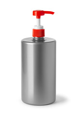 Gray Blank Plastic Bottle with Red Pump Dispenser For Branding. With Clipping Path.