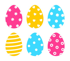 Easter eggs isolated on white - set of colored eggs with ornament - elements for holiday design