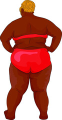 Woman in red underwear with signs of obesity