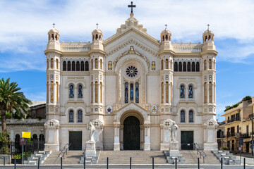 Fototapeta na wymiar Facade of Reggio Calabria Cathedral built in 1928 in modern eclectic style, Calabria, Italy