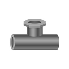 PVC plastic pipe fitting vector icon. 3 way (tee) female. Consist of slip socket opening 2 end (solvent weld) and 1 female thread. Part for pipeline, plumbing, drainage, vent, waste, sewage and water 