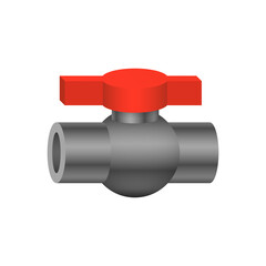 PVC plastic ball valve with handle vector icon. Part for control water, connection, installation with pipe in pipeline system for plumbing, irrigation, drainage, vent, waste, sewage and water supply.