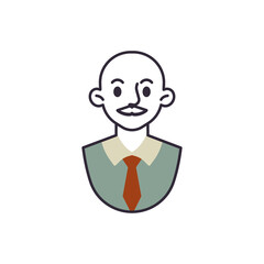 Bald-headed man avatar line icon. Teacher character linear style sign for mobile concept and web design. Portrait of a man with mustache outline vector icon. Symbol, logo illustration. Vector graphics