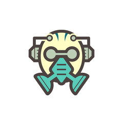 Personal protective equipment (PPE) icon. Consist of air purifying respirator or gas mask, earmuff and goggle. For protect mechanics, welder, painter and worker from biohazard, pollution, radiation.