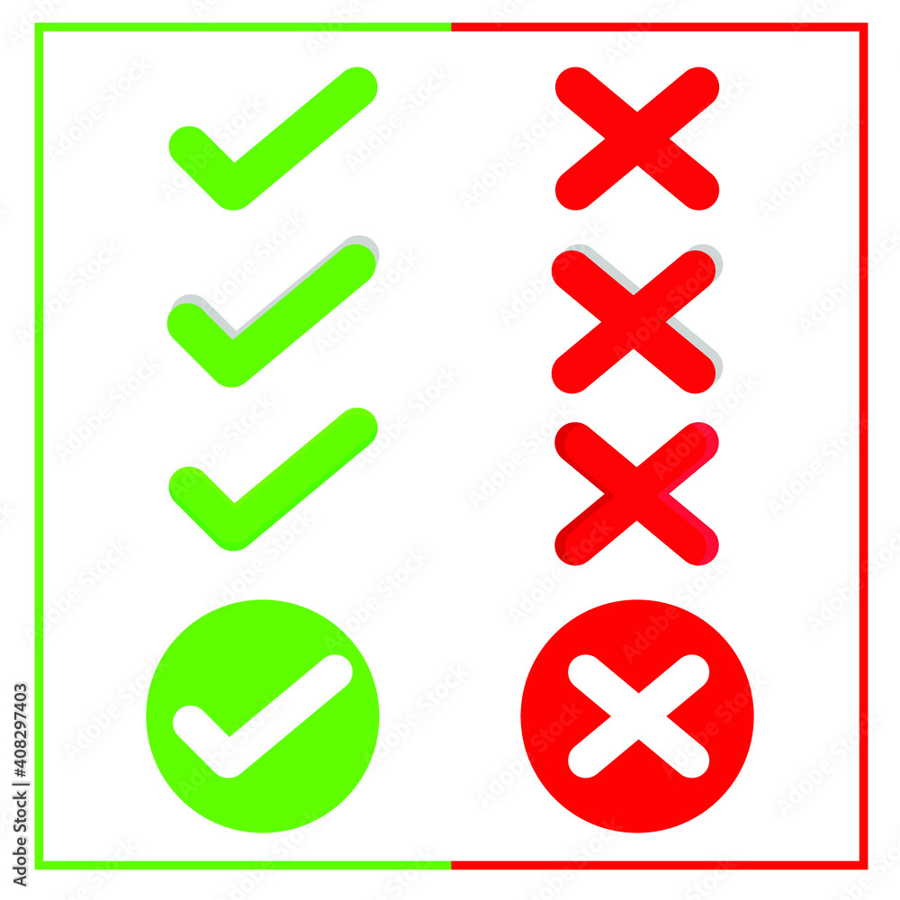 Poster check mark and cross icon. vector check mark and cross icon. illustration of checks and crosses. set