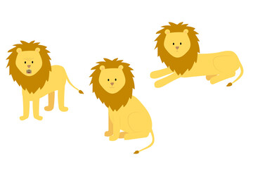 Fototapeta premium Set of cartoon lions vector illustration