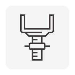 U-head jack scaffolding icon. Item is a construction equipment part of scaffold and formwork. Consist of adjustable screw and U-shape of steel. Use to hold square beam and adjust to different height.