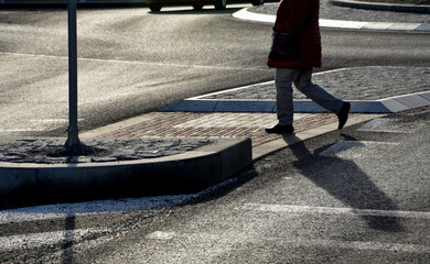 navigation tactile tiles strip for blind and disabled pedestrians who have vision problems. The red...