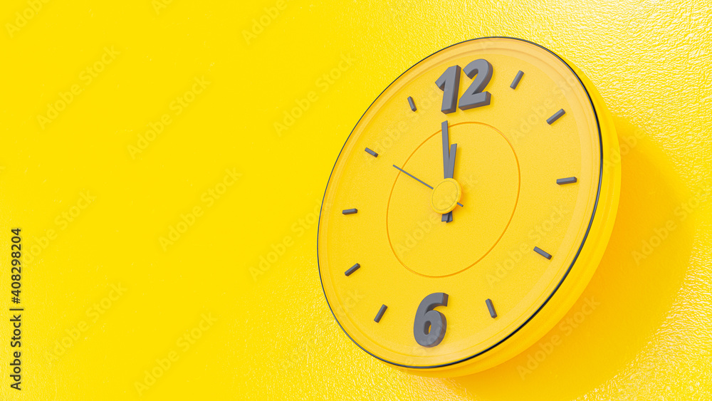 Poster yellow clock and copy space for your text. almost noon time. minimal idea concept, 3d render.
