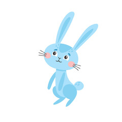 Cute blue rabbit character for easter isolated on white.