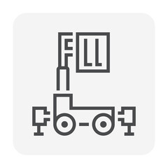 Elevating lift, vertical small man lift or personal lift vector icon. Aerial work platform or elevator with telescopic boom, bucket. For transport, maintenance, construction, service at height level.