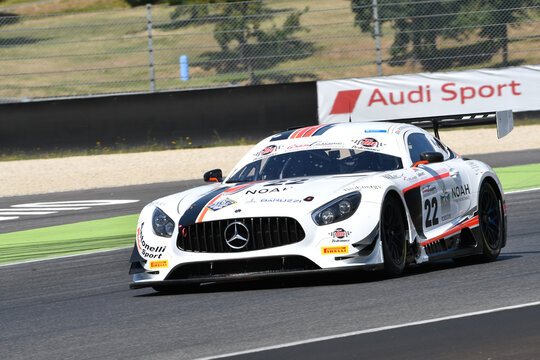 Mugello Circuit, Italy - 19 July, 2019: Mercedes AMG GT3 of Antonelli Motorsport Team driven by Riccardo Agostini and Rovera Alessio, during practice of C.I. Gran Turismo Sprint in Mugello Circuit.