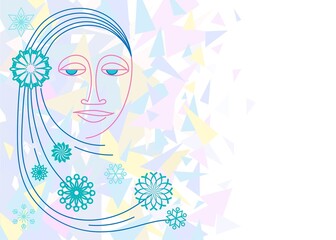 Woman's face, avant-garde snowflakes.