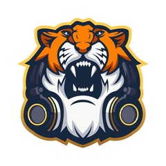 Tiger with headphones, mascot logo design vector with modern illustration concept style for sport and gaming