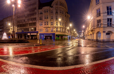 Fototapeta na wymiar Poznan. Street in the old town at night.