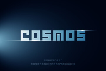 Cosmos, abstract technology science space alphabet uppercase font. Typography vector illustration