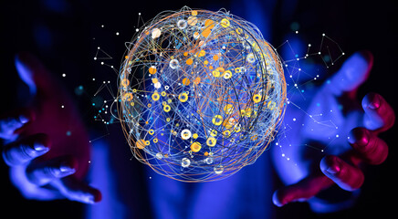 Abstract network of physical devices on the Internet using a network connection with statistics...
