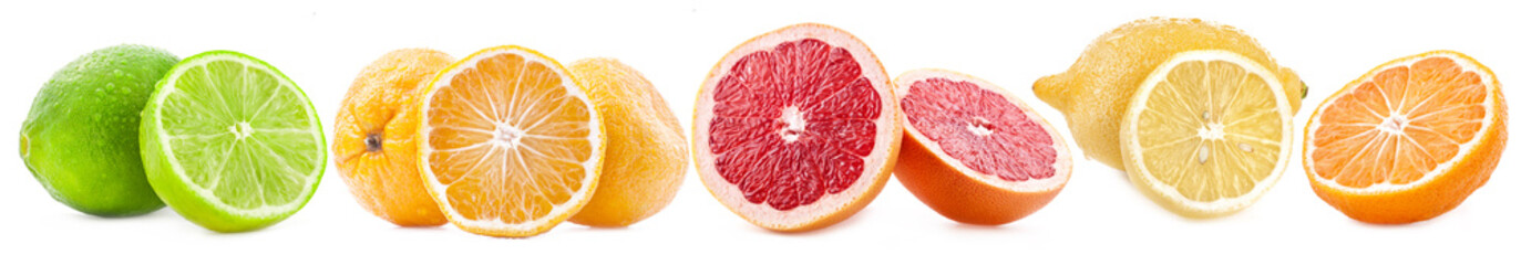 Orange, tangerine, lime, lemone and grapefruit isolated on white background