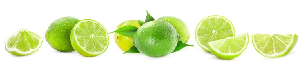 Fototapeta na wymiar Fresh lime and slice Isolated on white background