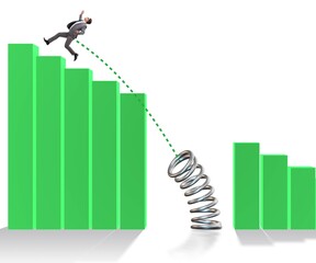 Business people jumping over bar charts