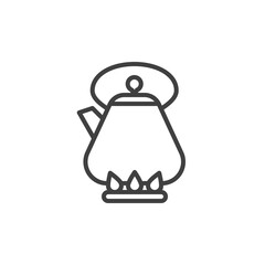 Kettle on gas stove line icon. linear style sign for mobile concept and web design. Tea pot on a gas stove outline vector icon. Symbol, logo illustration. Vector graphics