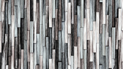 Wooden wall background. Monochrome wood pattern. Modern wood template. Vertical wooden volume planks. 3d illustration.