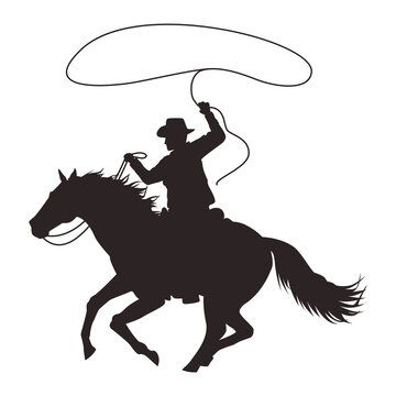 cowboy figure silhouette in horse lassoing