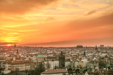 Prag Panorama bei Sonnenuntergang