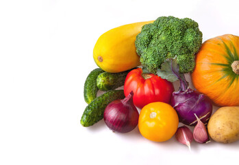 Assortment of fresh vegetables on white background