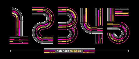 Numbers Typography Font futuristic modern style in a set 12345