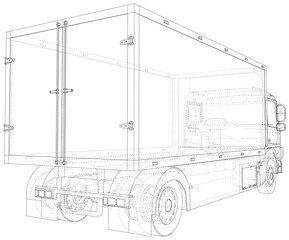 Cargo van vector. Wire-frame Truck freight. Wire-frame line isolated. Vector rendering of 3d.