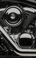 Close-up of a shiny black motorbike engine