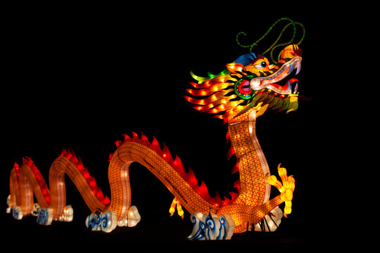 Chinese New Year dragon lanterns composition glowing at night