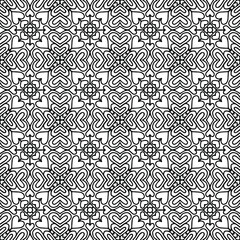 Fototapeta premium Seamless tiles with hearts forming a folk style ornaments drawn on a white background for coloring, vector, hearts