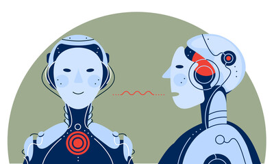 Two robots with artificial intelligence communicating each other