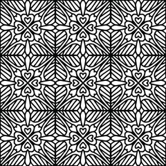 Fototapeta premium drawn seamless mosaic of hearts and abstract leaves on a white background for coloring, vector, hearts