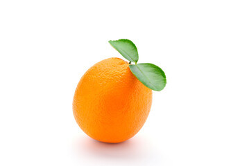 ripe orange with leaves on white background