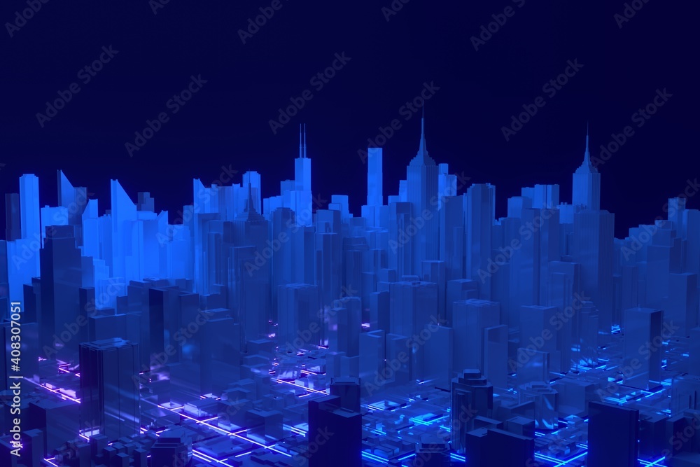 Aufkleber 3d image render, aerial view of cityscape background. 3d rendering.