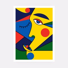 Modern abstract face portrait. Contemporary colorful background Cubism style for print, cards, textile. Vector fashion abstraction poster