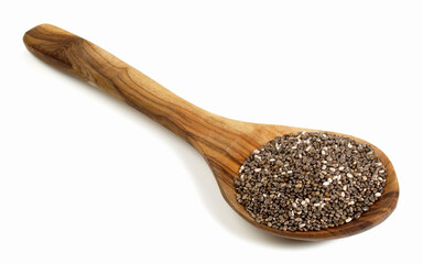 Chia Seeds Wood Spoon on white Background - Isolated