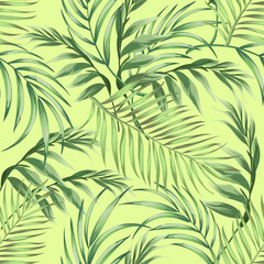 Naklejka na ściany i meble Tropical seamless vector pattern with palm leaves. Jungle summer illustration.