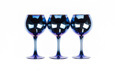 blue wine glasses isolated on white background