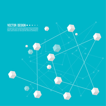 Abstract background with transparent cubes and and communication particles. Vector techno illustration. Data and research technology concept