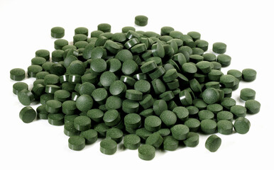 Spirulina Pills on white Background - Isolated