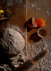 top view of the kitchen table while preparing the baking dough